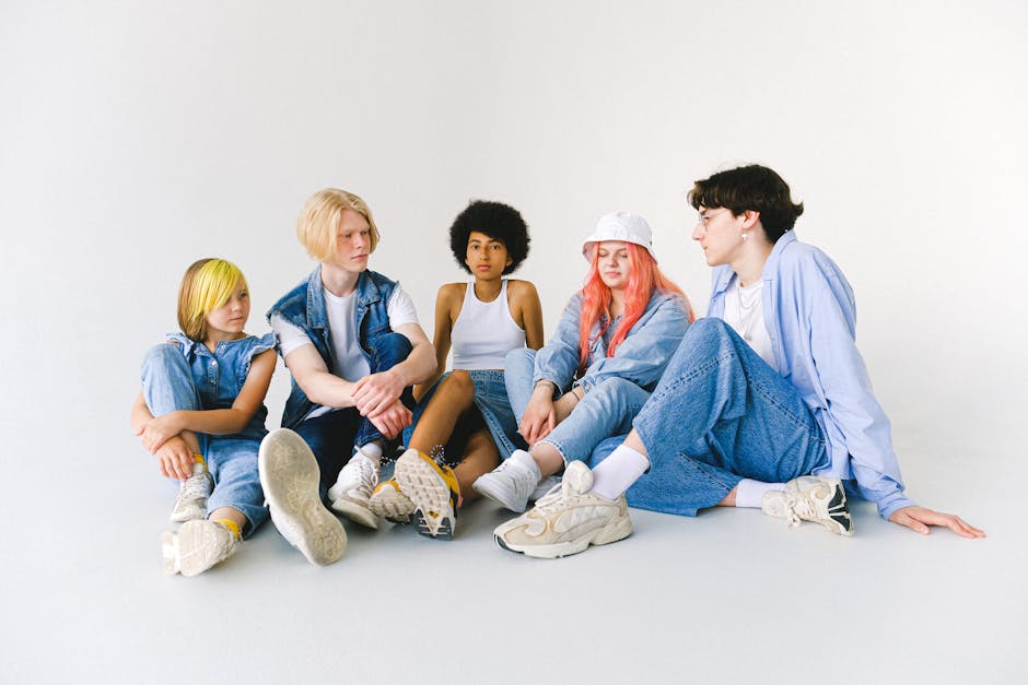 Diverse group of calm people resting in a bright, modern studio